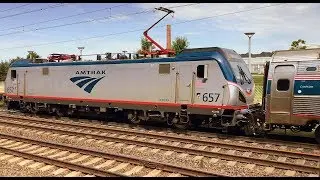 AMTRAK Sprinter locomotive at high speed with service through Hamilton, NJ