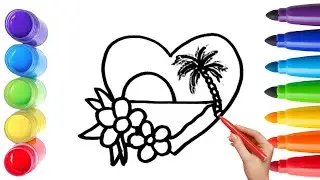 How To Draw cute SeaBeach Drawing, Painting & Coloring For Kids and Toddlers_ Child Art 🐋🌈🎨