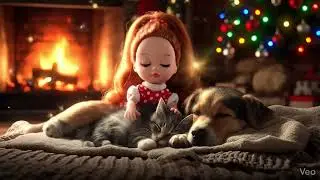 🎄Merry Christmas Petting ASMR &bull; Cute Doll Gently Petting Sleeping Puppy & Kitten &bull; Cozy Fireplace 🔥