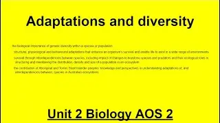Unit 2 AOS 2 Biology: Adaptations and Diversity
