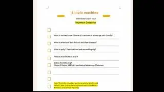 Simple machines matric physics important questions Sindh board Karachi 2022