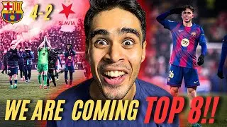 Can Barca make it to UCL top 8 after crazy 4-2 win vs Slavia Praha. Olmo, Fermin, Lewandowski score.