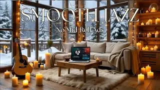 (NO ADS) Sunset Jazz at a Lakeside Winter Cabin 🔥 Cozy Fireplace Ambience for Relaxing Evenings