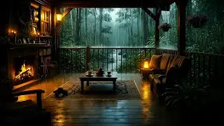 Natural Rain and Thunderstorm Sounds on a Cozy Cabin Porch– Deep Sleep Ambience All Night