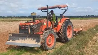 Tractor Kubota Ploughing VS John Deere Tractor Push Soil, Cambodia Kubota Plowing Field At Farming