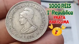 296 Mil ; A rara 1000 R&eacute;is 1889, PRATA rara e valiosa na Numism&aacute;tica, altos valores .
