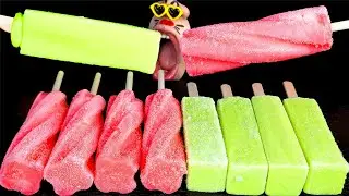 ASMR MUKBANG Strawberry & Melon Ice Cream Popsicle EATING SHOW (4K)