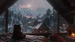Tranquil Winter ASMR Night: Snow Outside, Cozy Room and Gentle Fire Sounds