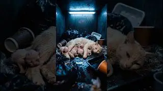 Gray Rain Covered the Whole City, but a Mother Cat Still Shielded Her Five Kittens #cat #rescue