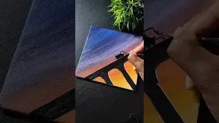 Easy Sunset Painting Ideas on Canvas 🌇 #acrylicpainting #easyart #canvas #bridge #train #sunset