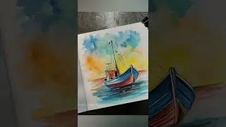 easy watercolor boat painting #watercolorpainting #shorts #viralshorts