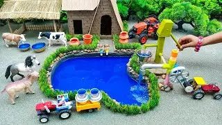 DIY Mini Village Farm with Water Pond & Hand Pump | Animals House Project