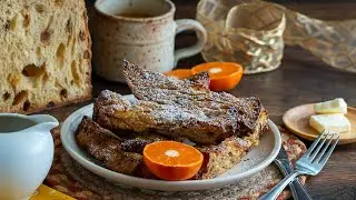Panettone Air Fryer French Toast Sticks with Maple Cointreau Syrup