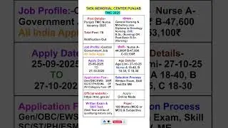 TMC Punjab Nurse A B C Vacancy Out 🔥2025 ll TATA Memorial Centre Nurse भर्ती 2025