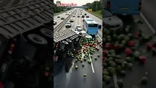 Watermelon Truck Crash Sparks Highway Chaos!  #disastervideo