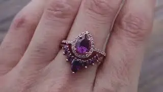 Amethyst stone pear cut 2 set ring
