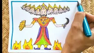 Dussehra drawing Easy / How to draw Ravan Easy / Happy Dussehra festival drawing for competition