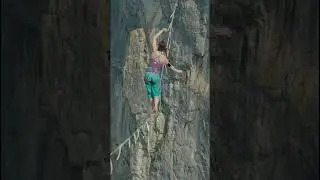 Thrilling Adventure: Woman Balancing on Slackline Above Steep Cliff | Extreme #sports