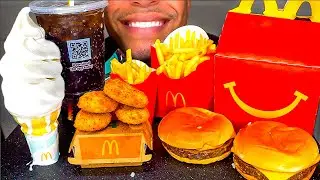 ASMR MCDONALD’S ICE CREAM CONE CHEESY CHEESEBURGERS CHICKEN NUGGETS FRENCH FRIES *BIG BITES*