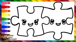 Draw and Color 2 Cute Puzzle Pieces 🧩❤️🧩🌈 Drawings for Kids
