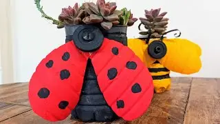 Transforme garrafas PET em lindos vasos - JOANINHA de garrafa PET para o jardim