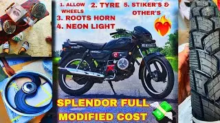 SPLENDOR MODIFIED FULL COST 💸/ALLOY WHEELS,ROOTS HORN,NEON LIGHT, STIKER'S/#splendor #modified 
