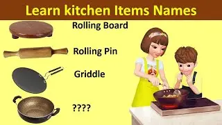 Learn kitchen items name in english & hindi, Utensils English vocabulary | PreSchool Learning videos