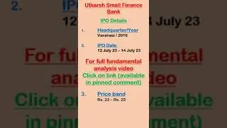 IPO Utkarsh small finance Bank limited