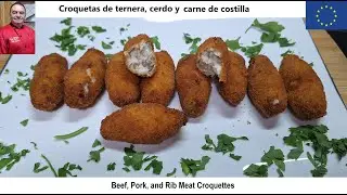 Croquetas de ternera, cerdo y carne de costilla: Beef, Pork, and Rib Meat Croquettes