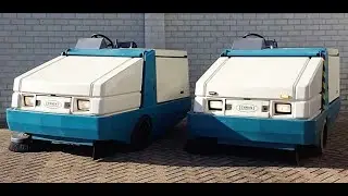 Ride on sweeper, Kehrmaschine Tennant 385 LPG, Ford LPG Motor, Hochentleerung