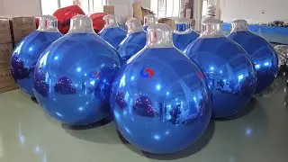 giant christmas hanging decor ornament big shiny Red /blue inflatable Ball Ornament and Silver Tops