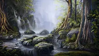 Tropical Trees & Waterfalls - Landscape Painting