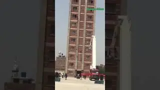 Rappelling of rescure with pakistani flag on tower Rescue 1122 academy Lahore