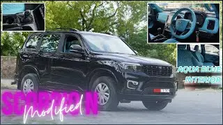 SCORPIO N MODIFIED🔥SCORPIO N BASE-TOP ✅DEMON EYE IN HEADLIGHT💥AQUA BLUE INTERIOR #scorpionmodified