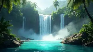 Turquoise Waterfalls & Rising Mist in a Lush Jungle for Deep Sleep & Relaxation