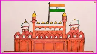 Lal Kila - Red Fort Drawing Very Easy With Colour | How to Draw Red Fort Pencil Sketch