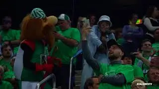 Dancing grandma shows moves during the basketball game at Zalgirio arena