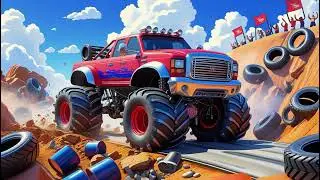🚗💥 Monster Truck Obstacle Course | Nursery Rhymes & Kids Songs