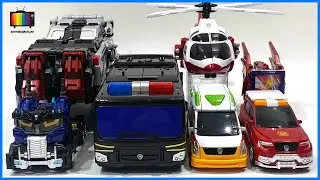 헬로카봇 메탈카드봇W 헤비아이언W 마이티캅스 트레일러 경찰버스 구급차 변신 합체 모음 Robot Toys Combine