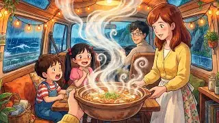 Cozy Van Life in Heavy Rain 🌧️ Cooking & Eating ASMR | Ghibli Style Ambience for Sleep & Study