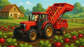 Tilling and Clearing Rocks to Plant Red Radishes 🚜🌱 - Tractor, Bulldozer | Farm Vehicles Animation
