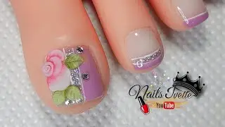 3D 🥰 Diseño de uñas Pie / Uñas de los pies decoradas con rosa en 3D / Como hacer rosas con acrílico