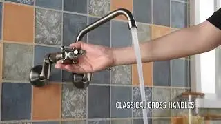 Sumerain Kitchen Wall Faucet 2 Cross Handle Brushed Nickel Wall Mounted Faucet Adjustable Spread