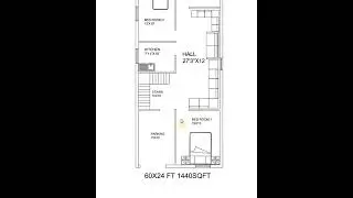 new 60X24 2-D 3BHK latest house plan for join family, 60X24=1440 SQFT in total area of building