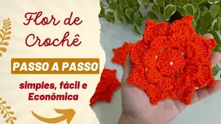 Flor de crochê| Simples, Fácil e econômica para aplicação🧡passo a passo #videoaula #turorial #croche