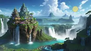 Floating Island Adorned With Majestic Waterfalls TV Screensaver & Wallpaper || No Music