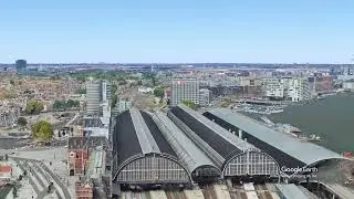 Google Earth Drone flight over Amsterdam Central Station