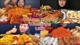 Chicken Drumsticks Noodles And Chicken Lolipop/ Chicken Momos/ Chicken Spring Roll/Big bite/Eating .