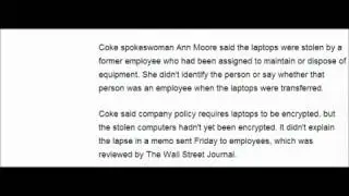 Coca Cola   Stolen laptops had personal information of 74,000