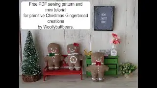 DIY sewing Primitive Fabric Christmas Gingerbread PDF Pattern by Woollybuttbears - 7cm tall.